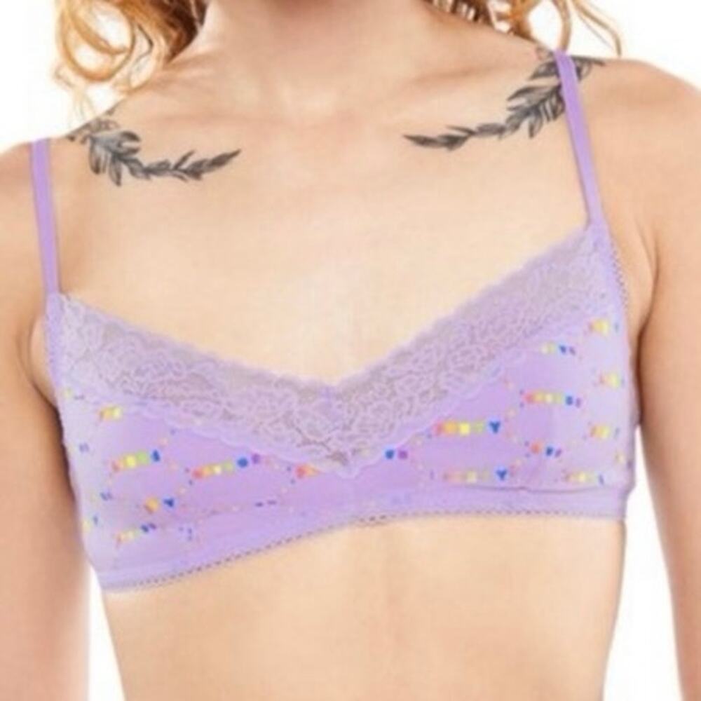 SAVAGE X FENTY Lavender Rainbow Lace Logo Bralette PRIDE Cotton - Sz M - NWT